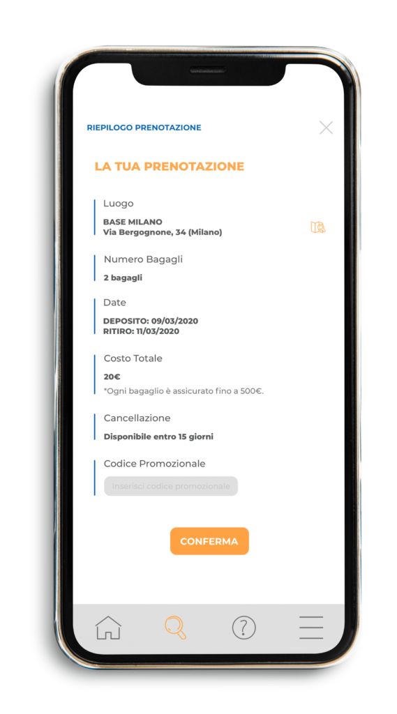 Example of a booking of a luggage storage in Milan