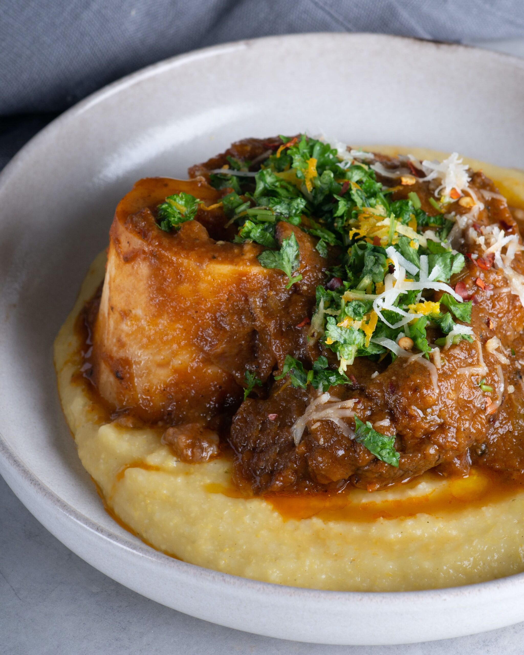 A typical Milanese dish: risotto allo zafferano with ossobuco