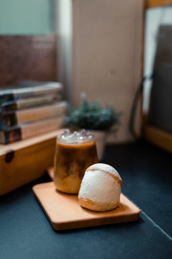 Maritozzo with coffee on a table