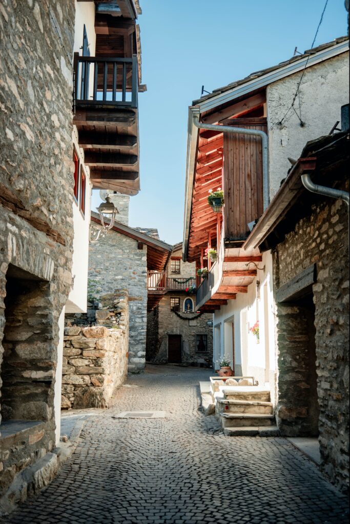 Typical cobbled street in Courmayeur - Aosta Valley