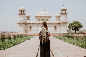 Solo Traveller with a backpack walking in India