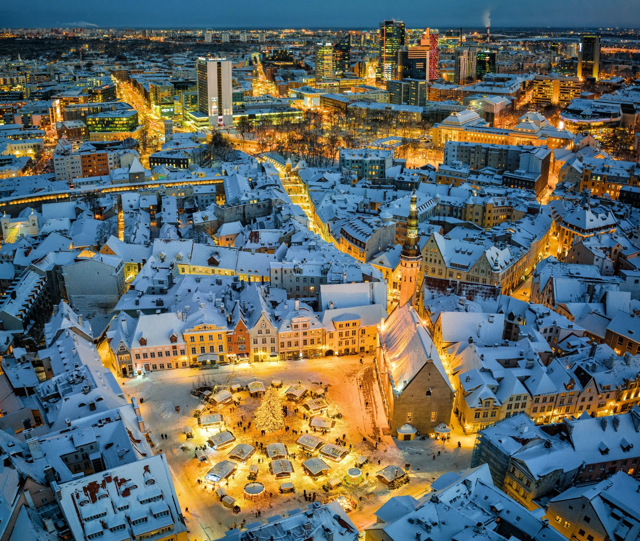 Tallinn Christmas Markets, a view of the illuminated city from above