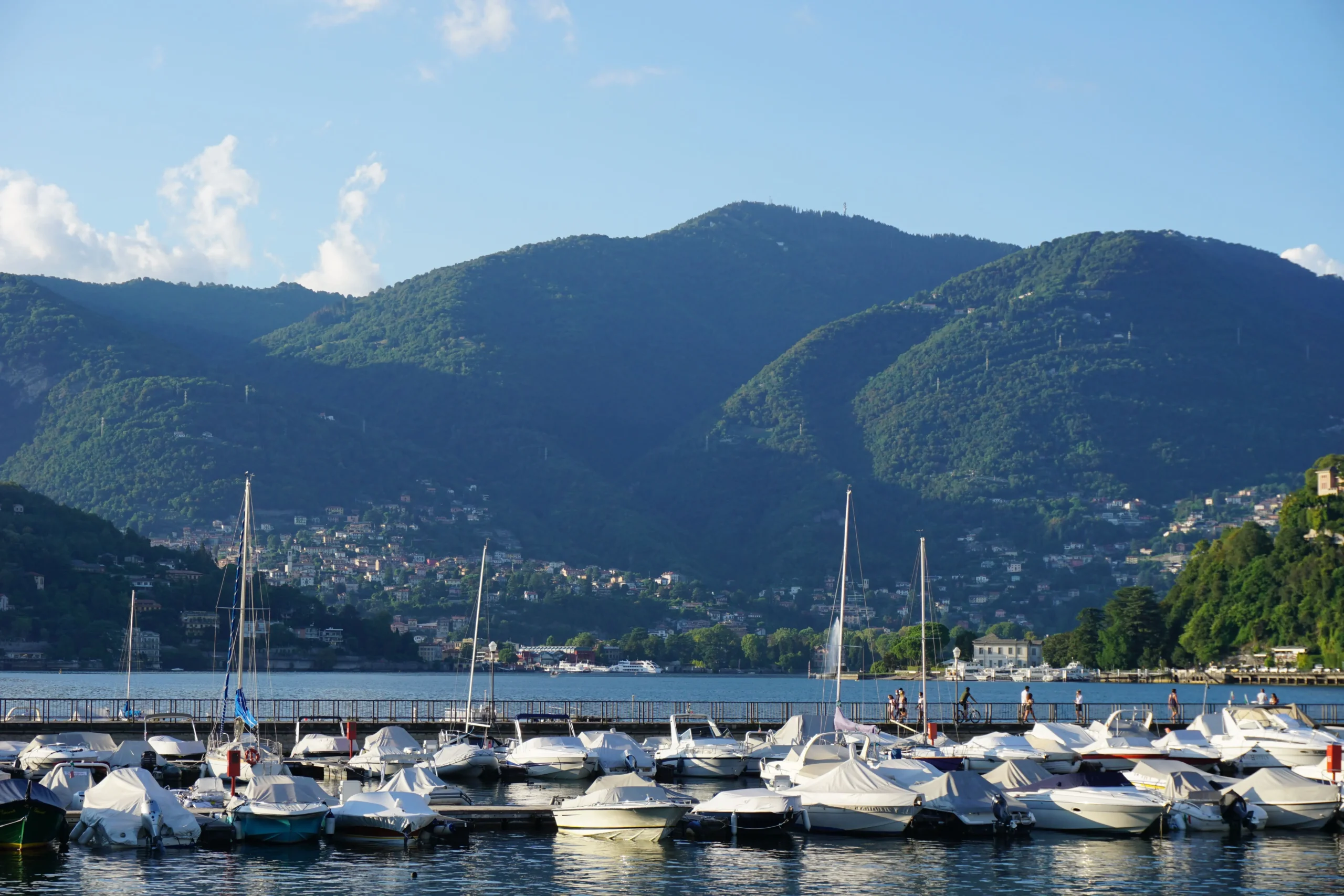 View of Como town harbor with its boats