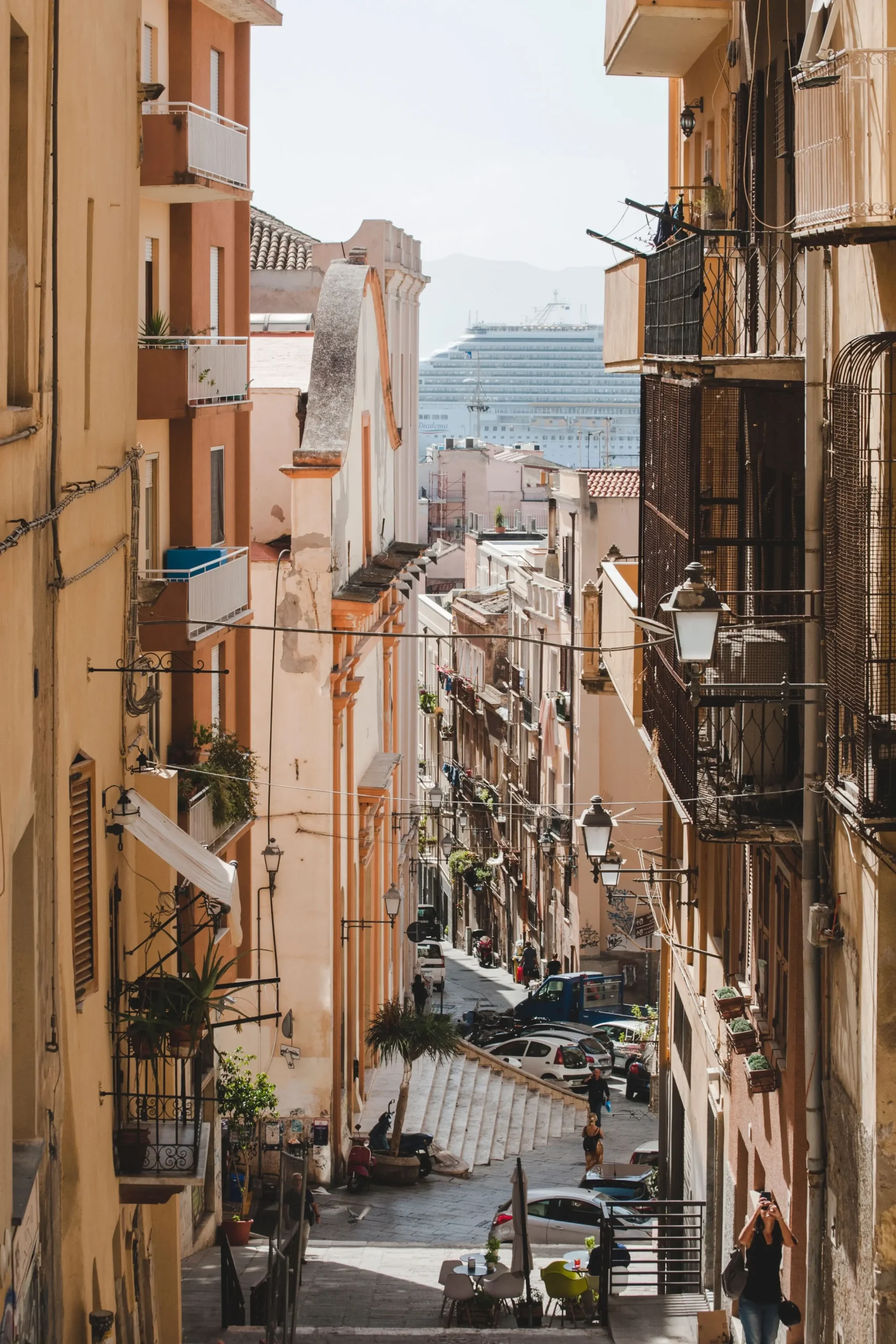 View of the maze of narrow streets in the city of cagliari
