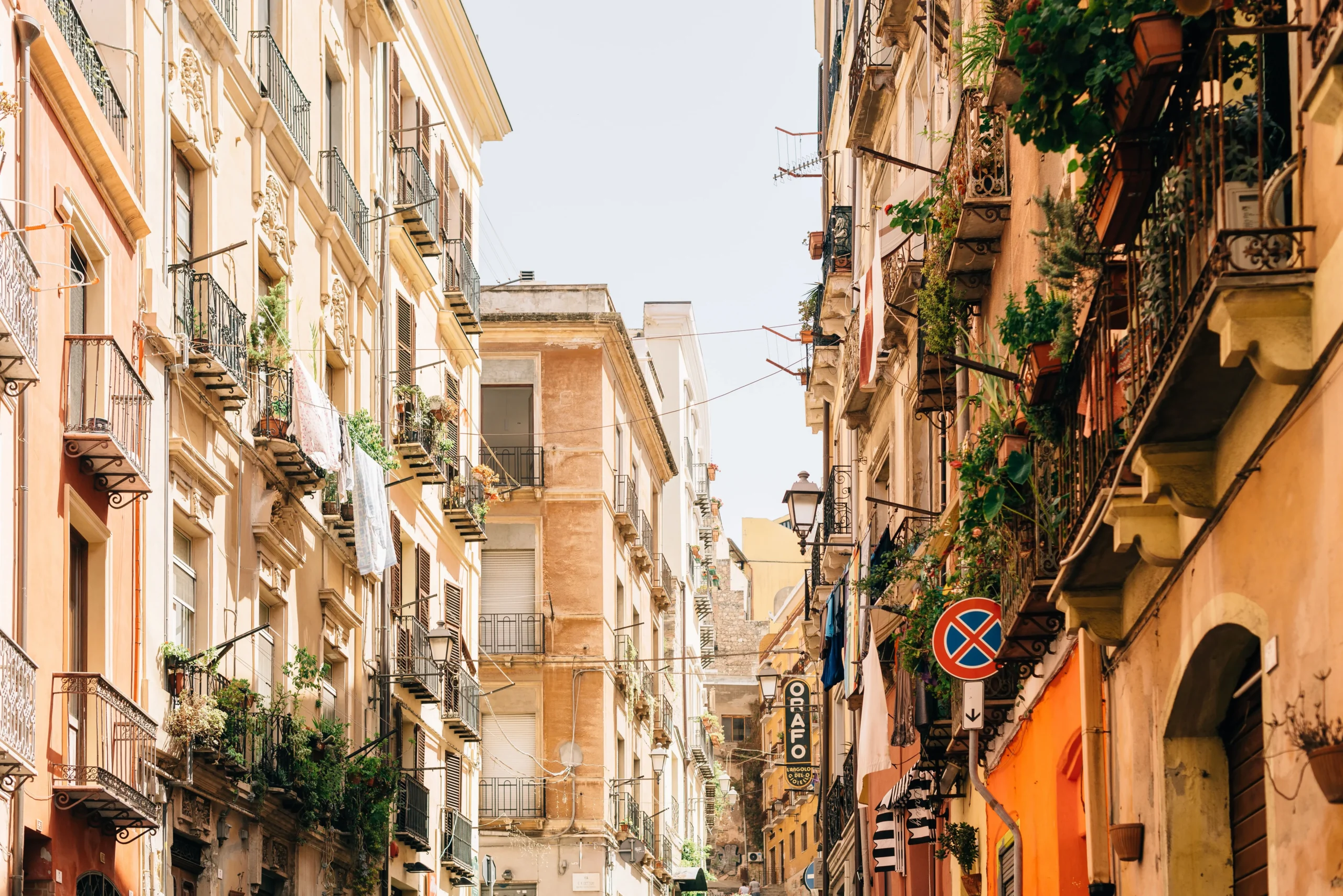 View of the maze of narrow streets in the city of cagliari